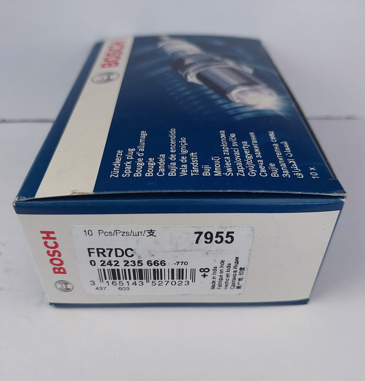 شمع بوش مثبت 8 هند پایه کوتاه FR7DC+ 7955 اصلی